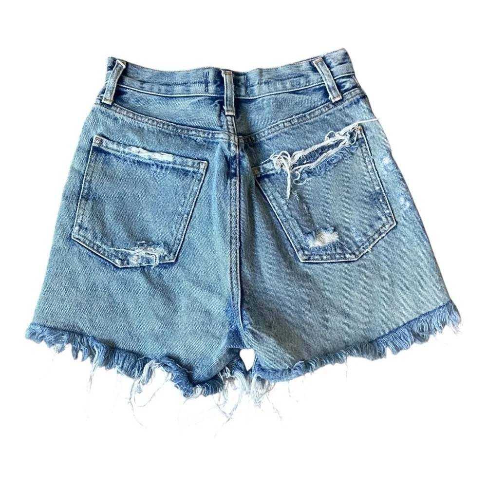 AGOLDE Dee Long Inseam Cut Off Denim Shorts Ricochet Sz 24 100% Cotton A083